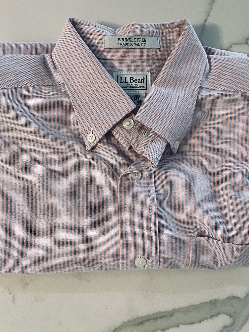 L.L. Bean Men’s Pink and Light Blue Striped Button-Down Shirt